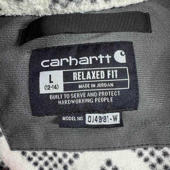 Carhartt Pullover Fleece Womens Large Gray Geometric Relaxed Fit Snap Pockets - Picture 3 of 9